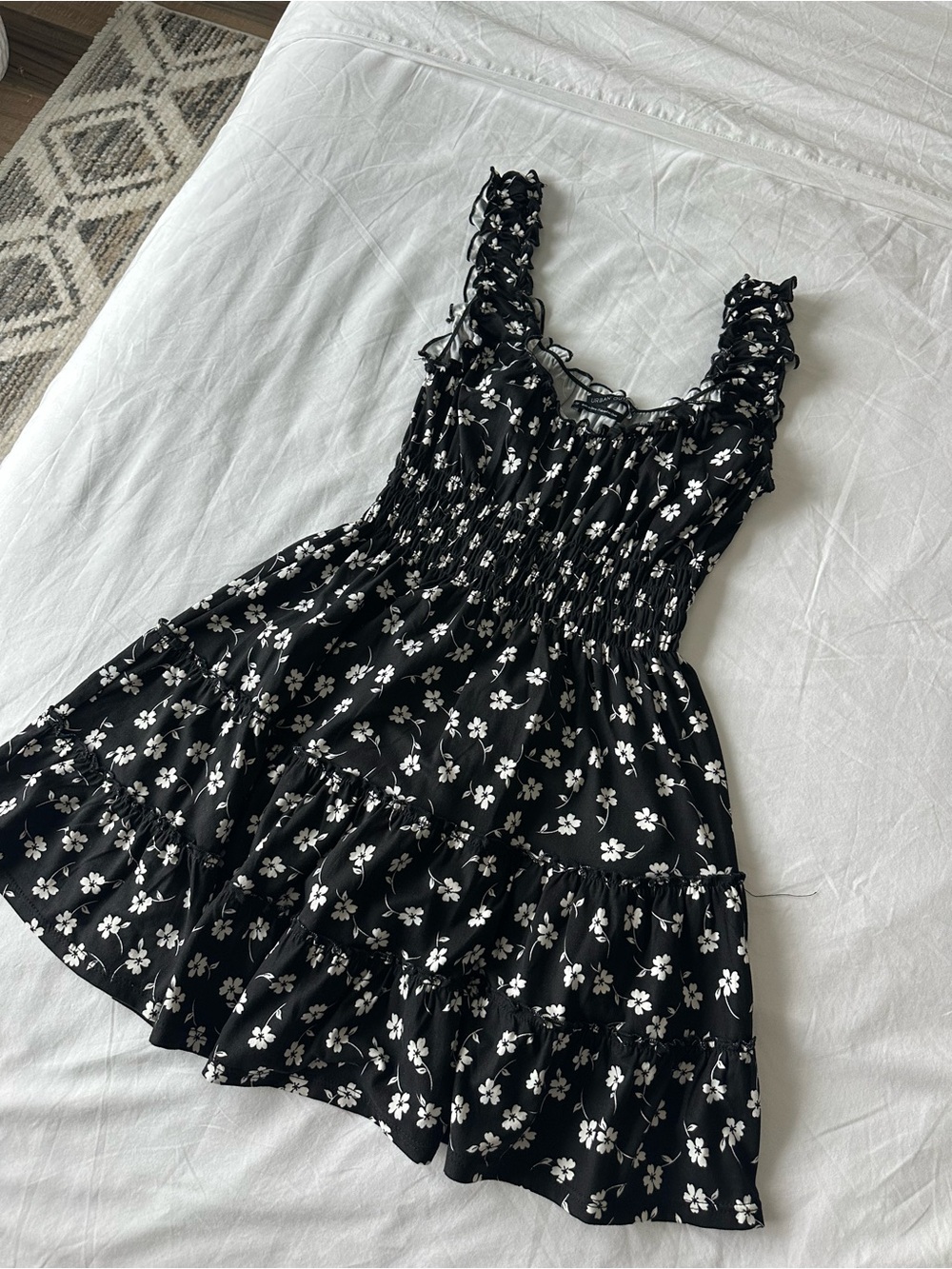 Urban Outfitter: Black Floral Smocked Sundress with Ruffle Straps